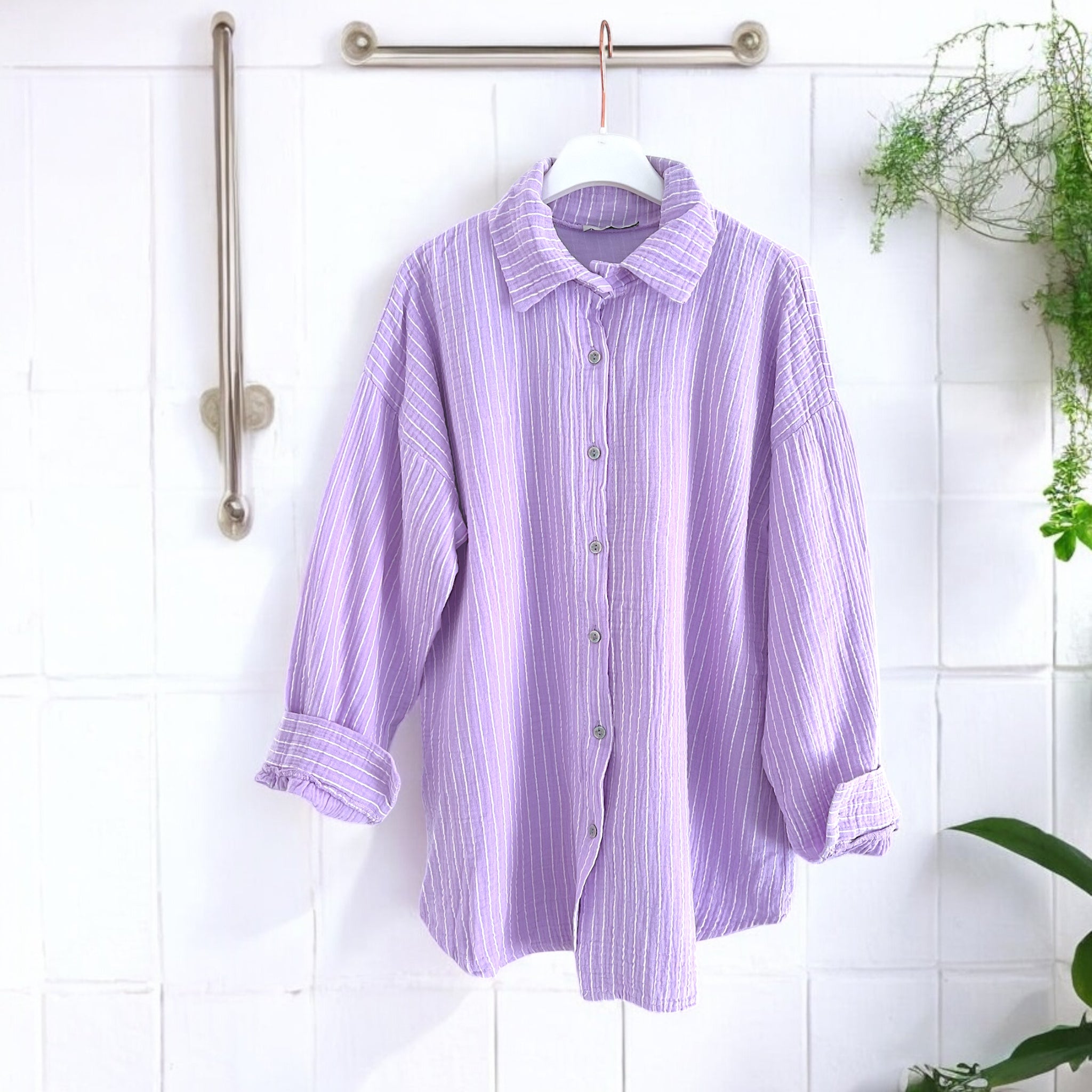 Camicia Donna Seersucker Rigata Lilla