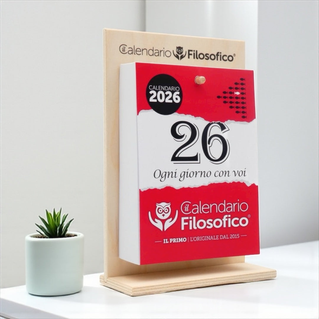 Calendario Filosofico 2026 - A4 GRANDE  21x30 cm - con Supporto in Legno