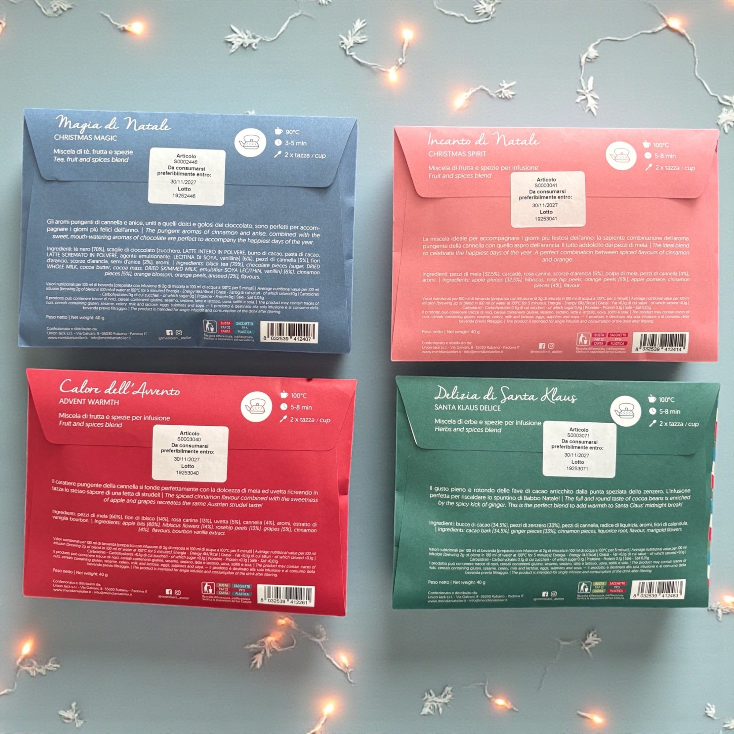 Set 4 BUSTE DEDICATE NATALE - Miscele di Té per Infusione