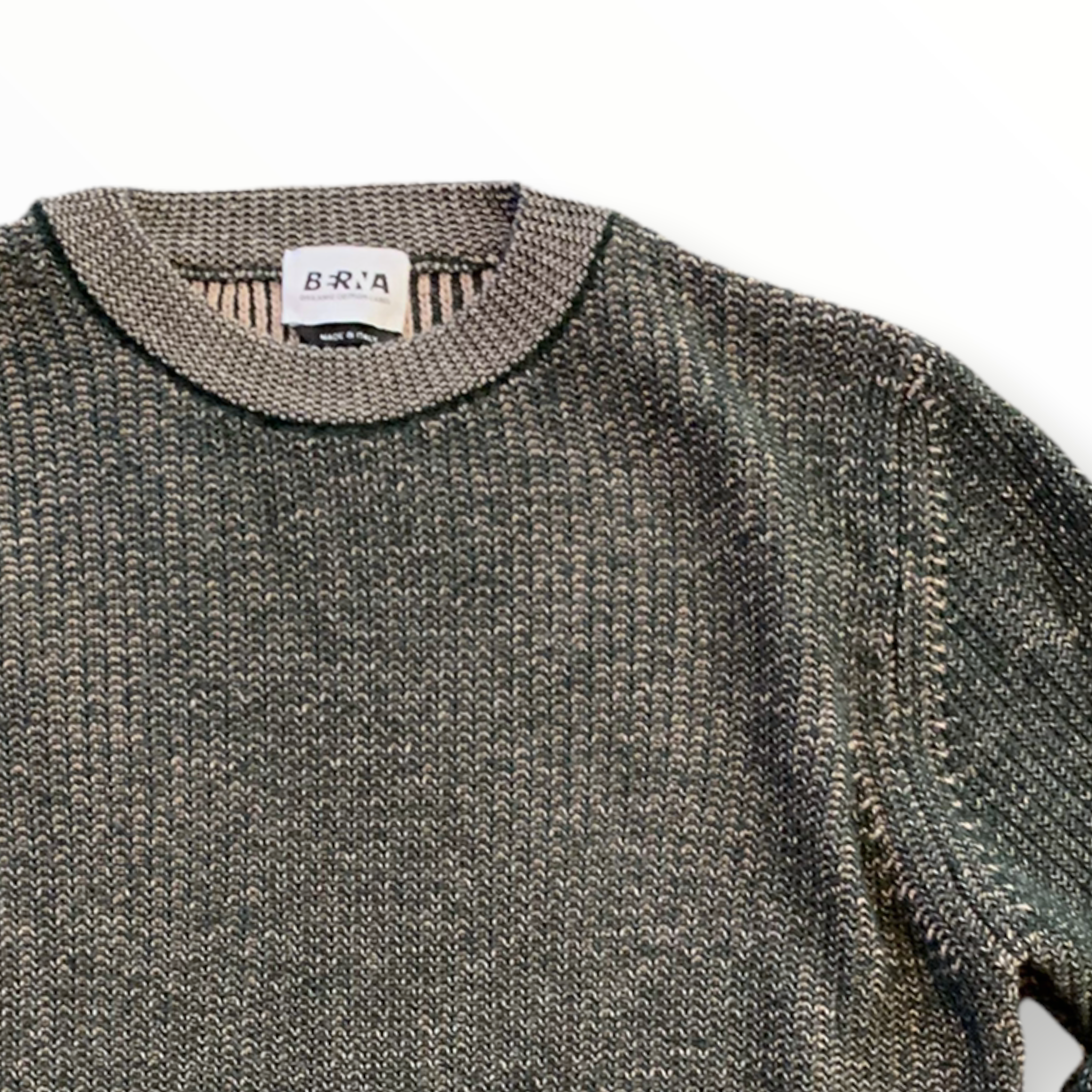 Pull Uomo Girocollo Bicolore Verde/Beige